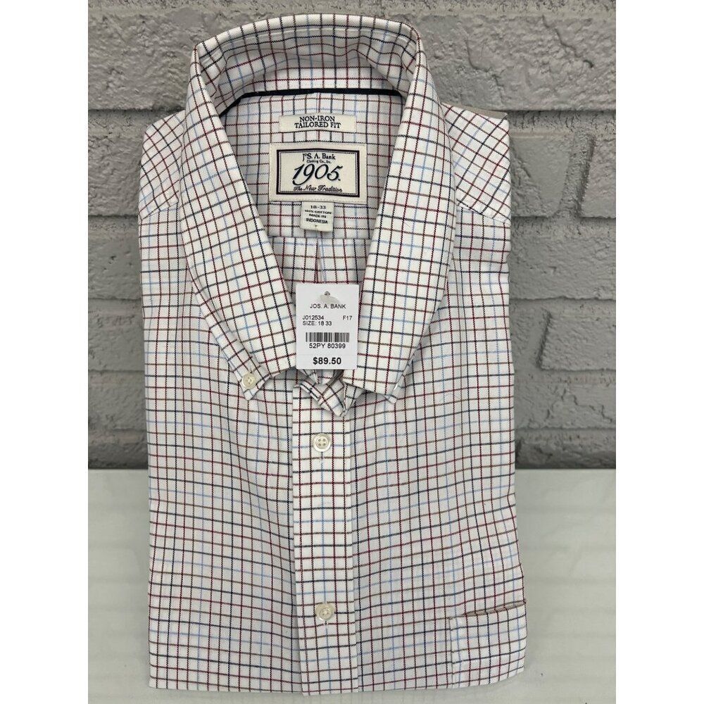 Jos.A. Bank Non- Iron Tailored Fit Men Button Down Long Sleeve Shirt Size 18-33